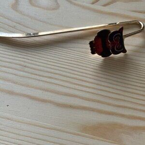 Gold-Tone Metal Owl Bookmark With Red & Purple Enamel Design